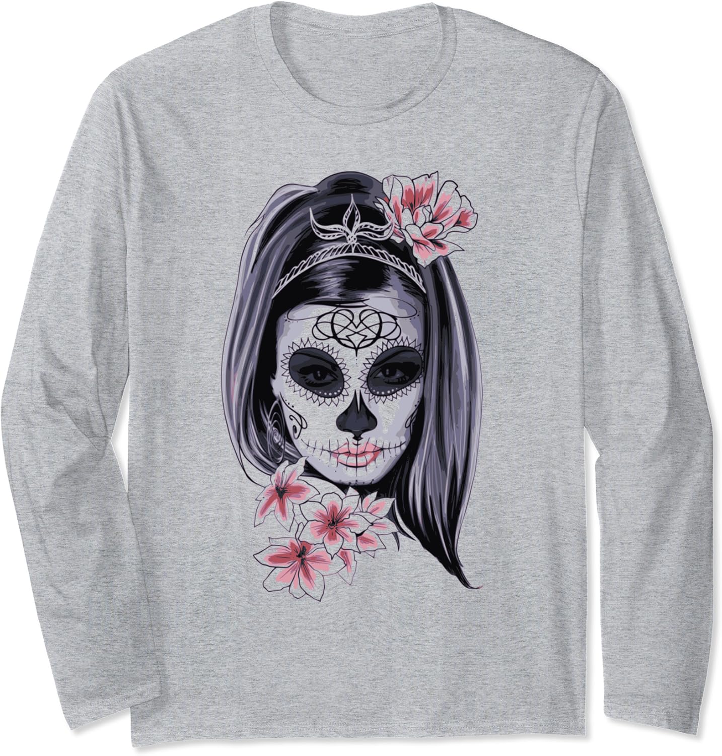 Women's Skull Face Tee Long Sleeve TShirt Clothing